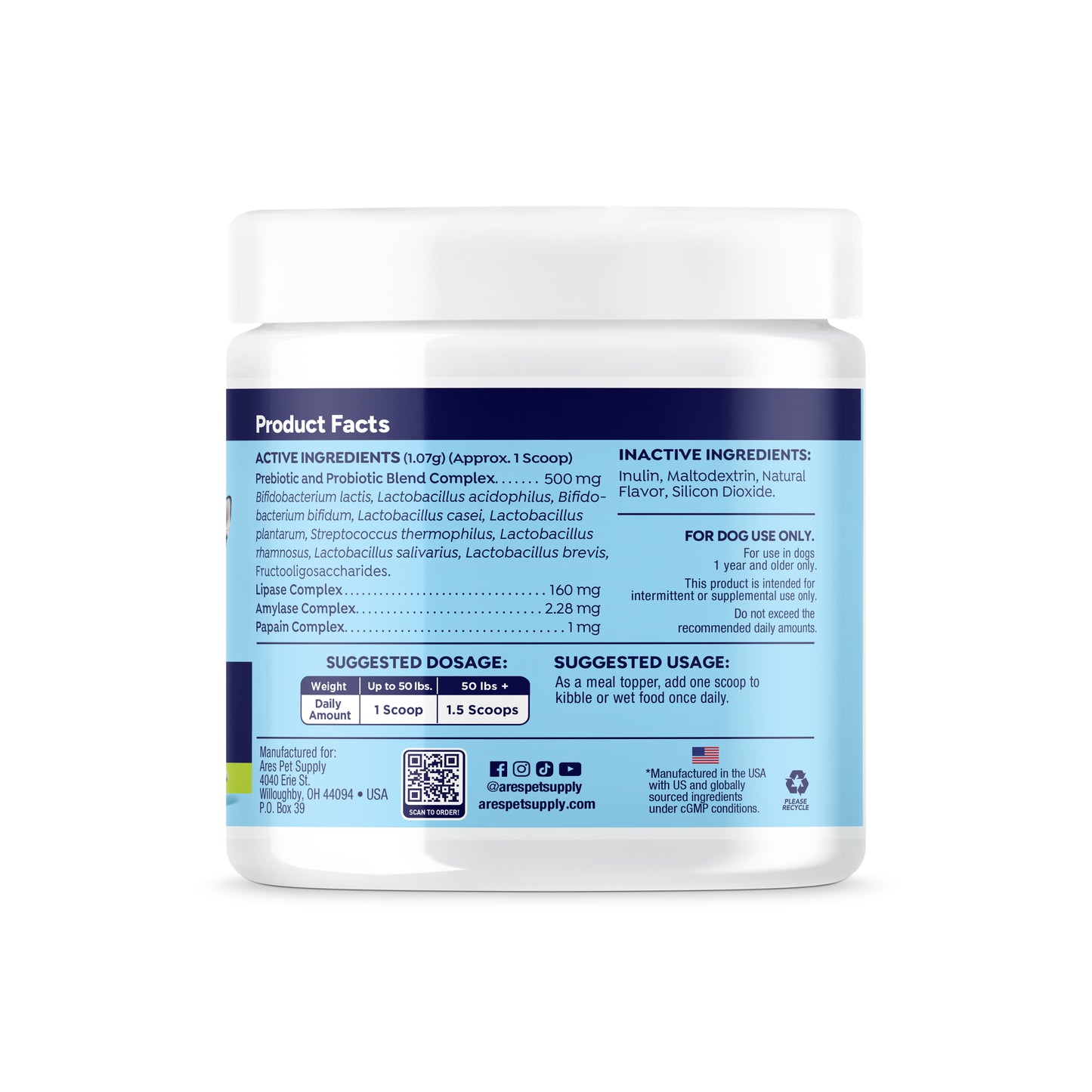 Ares Dog Probiotic Powder with Chicken Flavor